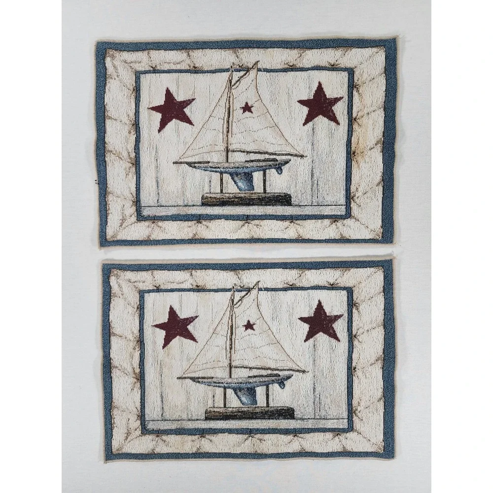 Wave Reviews Sailboat Wall Hanging Tapestry & 6 Placemats Set Nautical Coastal